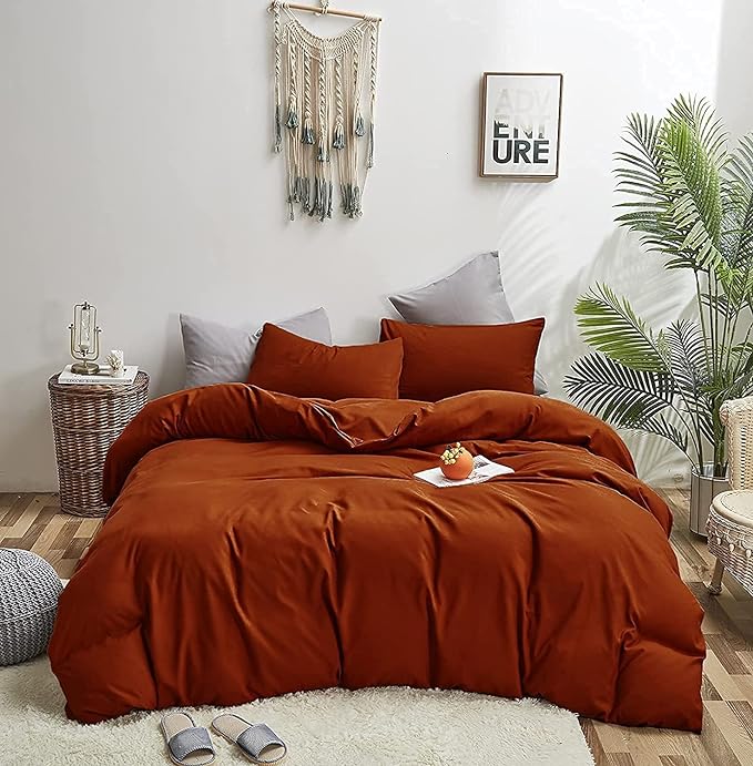 Rust Comforter Sets Burnt Orange Bedding Set Cal King Reddish Caramel Color Terracotta Bed Set 3 Pieces Women Lightweight Solid Burnt Orange Color Blanket Rust Quilts Breathable Bed Comforter - LeafyLoom