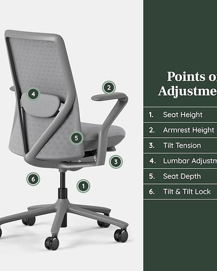 Branch Verve Chair - High Performance Executive Office Chair with Contoured Seat Back and Adjustable Lumbar Rest - High Density Foam Cushion with Aluminum Base - Up to 275 lbs - Lunar - LeafyLoom