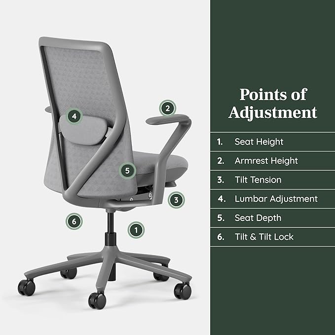 Branch Verve Chair - High Performance Executive Office Chair with Contoured Seat Back and Adjustable Lumbar Rest - High Density Foam Cushion with Aluminum Base - Up to 275 lbs - Lunar - LeafyLoom