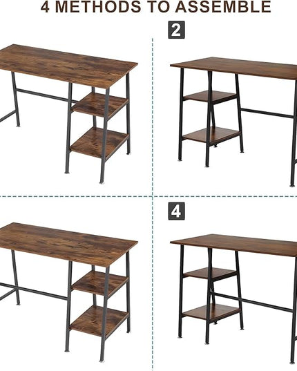VECELO 43 Inch Home Office Computer Easy to Assemble Simple Table Modern Student Study Desk,Water Proof, Walnut+black leg - LeafyLoom