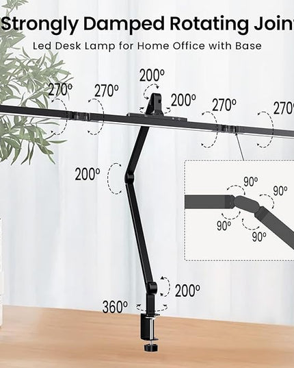 Led Desk Lamp for Home Office, Ultra Bright Touch-Dimming Architect Table Lamp with Clamp, 24W Adjustable Foldable Three Swing Arm Eyecare Led Desk Light with Infrared Sensor-Black - LeafyLoom