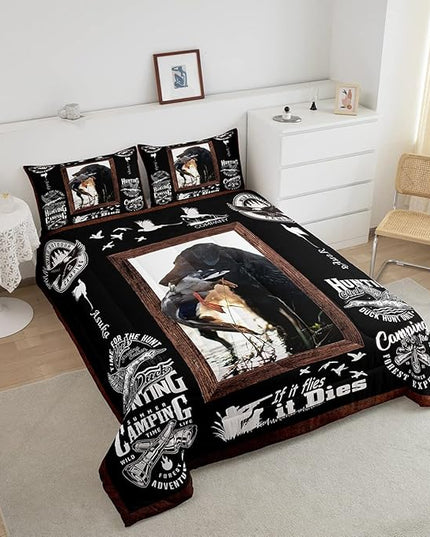 Feelyou Duck Hunting Comforter Hunting and Fishing Bedding Set for Kids Boys Girls Dog Hunter Comforter Set Wild Animal Inner Fill Duvet Set 1 Comforter Set with 2 Pillowcases King Size - LeafyLoom