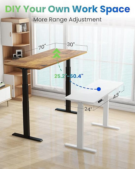 Standing Desk Frame Dual Motor- 3 Tier Standing Desk Legs, Adjustable Desk Frame, Sit Stand Desk Frame，White Frame - LeafyLoom