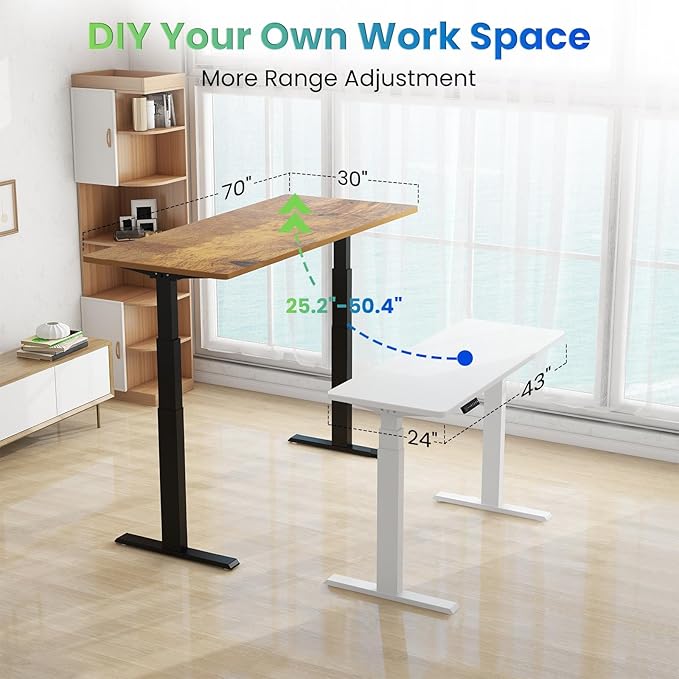 Standing Desk Frame Dual Motor- 3 Tier Standing Desk Legs, Adjustable Desk Frame, Sit Stand Desk Frame，White Frame - LeafyLoom