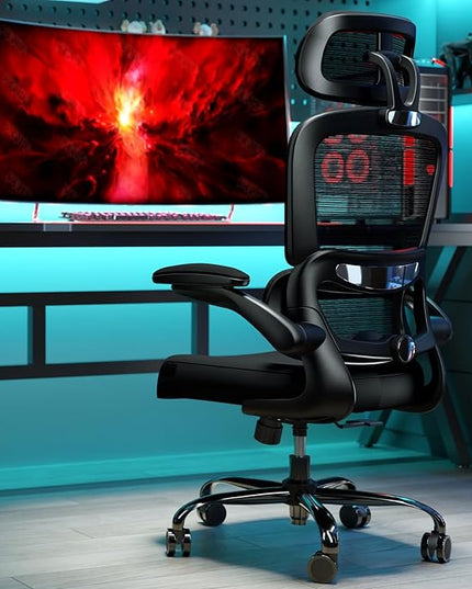 Office Chair Ergonomic Desk Chair, 330 LBS Home Mesh Office Desk Chairs with Wheels, Comfortable Gaming Chair, High Back Office Chair for Long Hours, Office Chair for Study and Work (Black) - LeafyLoom