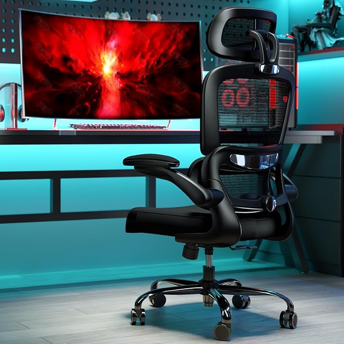 Office Chair Ergonomic Desk Chair, 330 LBS Home Mesh Office Desk Chairs with Wheels, Comfortable Gaming Chair, High Back Office Chair for Long Hours, Office Chair for Study and Work (Black) - LeafyLoom