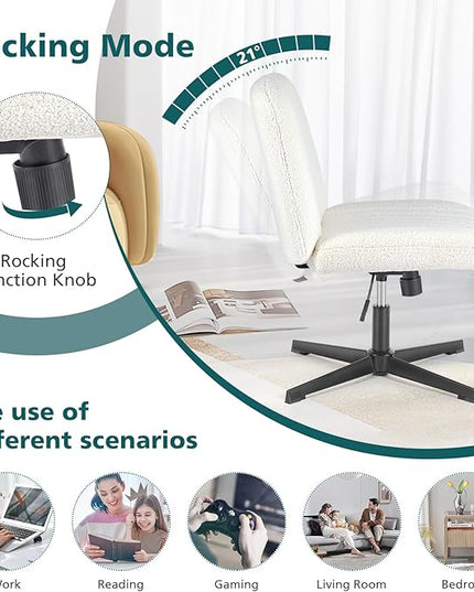OLIXIS Cross Legged Armless Wide Adjustable Swivel Padded Home Office Desk Chair, Off White - LeafyLoom
