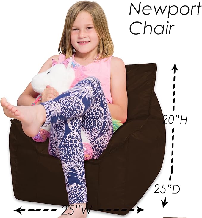 Posh Creations Structured Comfy Bean Bag Chair for Gaming, Reading, and Watching TV, Newport Chair, Microsuede - Chocolate - LeafyLoom