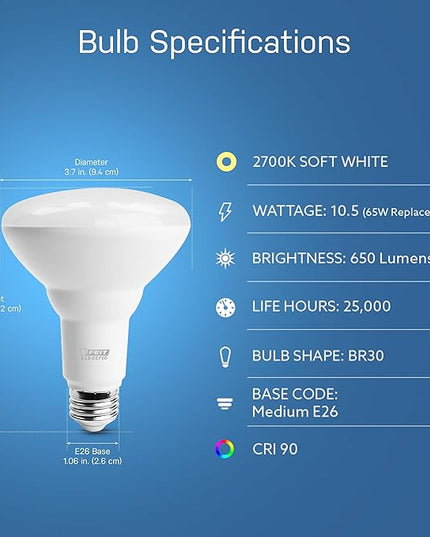 Feit Electric BR30/927CA/AG 65W Equivalent WiFi Dimmable, No Hub Required, Alexa Google Assistant BR30 Smart LED Light Bulb, 5" H x 3.72" D, 2700K Soft White FeitElectricCompany