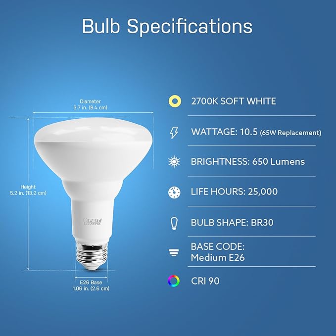 Feit Electric BR30/927CA/AG 65W Equivalent WiFi Dimmable, No Hub Required, Alexa Google Assistant BR30 Smart LED Light Bulb, 5" H x 3.72" D, 2700K Soft White FeitElectricCompany