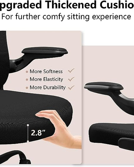 Ergonomic Office Chair, Comfort Swivel Home Office Task Chair, Breathable Mesh Desk Chair, Lumbar Support Computer Chair with Flip-up Arms and Adjustable Height - LeafyLoom