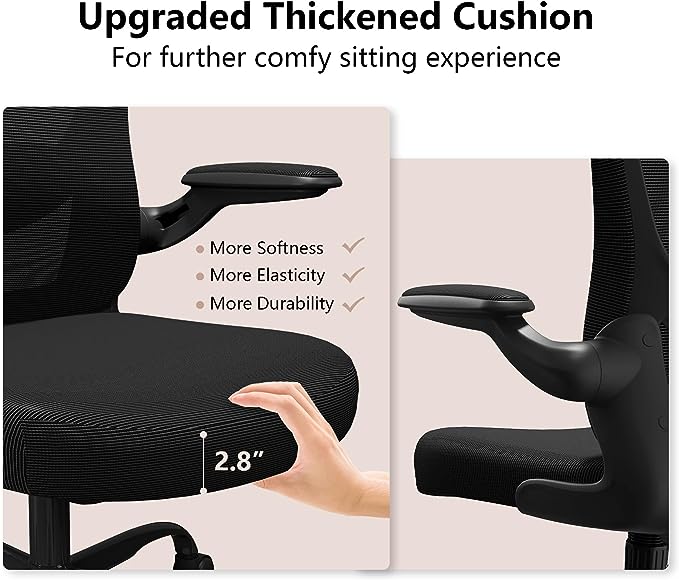 Ergonomic Office Chair, Comfort Swivel Home Office Task Chair, Breathable Mesh Desk Chair, Lumbar Support Computer Chair with Flip-up Arms and Adjustable Height - LeafyLoom
