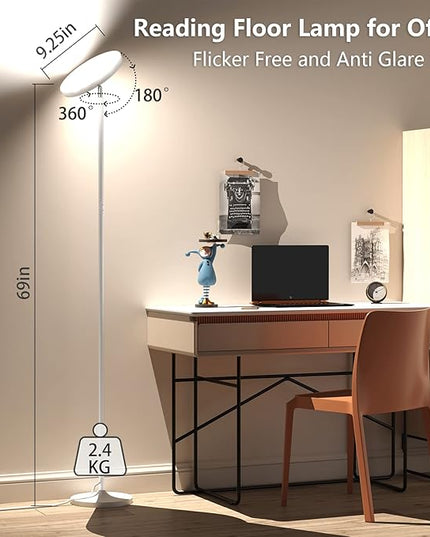 Keepsmile Double Side Lighting White Led Floor Lamp with Remote Smart App 36W 2600LM Bright Tall Standing RGB Angle Multicolor Dimmable Modern Floor Lamps for Living Room Bedroom Office - LeafyLoom