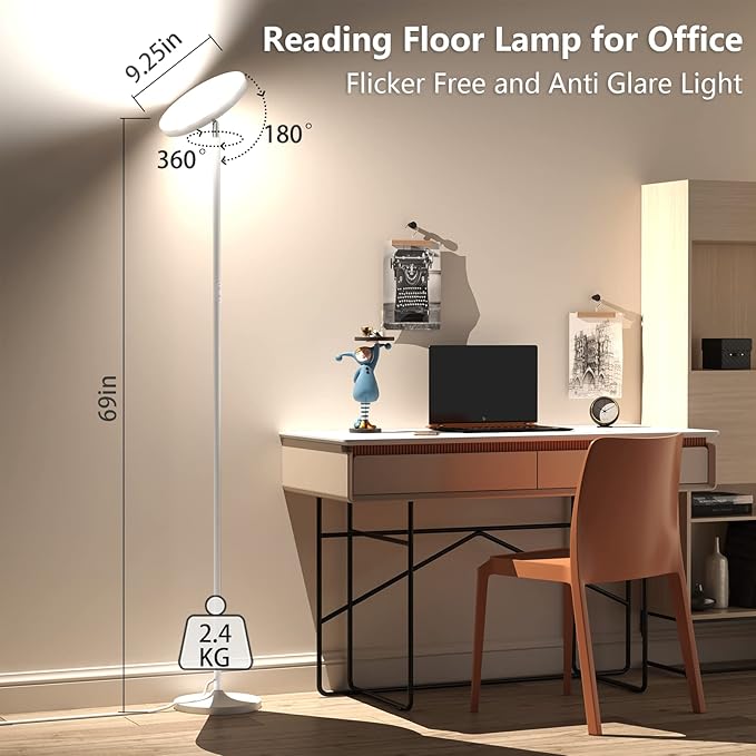 Keepsmile Double Side Lighting White Led Floor Lamp with Remote Smart App 36W 2600LM Bright Tall Standing RGB Angle Multicolor Dimmable Modern Floor Lamps for Living Room Bedroom Office - LeafyLoom