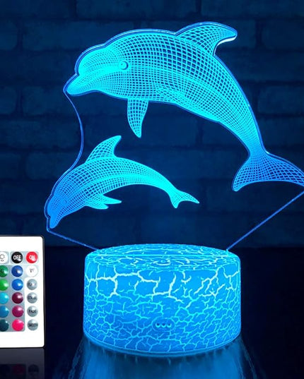 Dolphin Girls Gifts Dolphin Lamp 16 Colors Change with Remote Control 3D Optical Illusion Dolphin Decor Light As a Birthday Gift Ideas for Baby and Kids - LeafyLoom