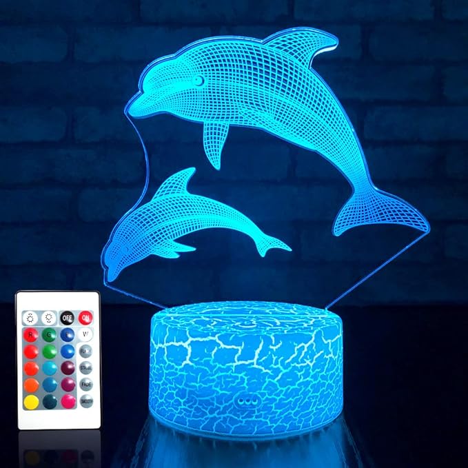 Dolphin Girls Gifts Dolphin Lamp 16 Colors Change with Remote Control 3D Optical Illusion Dolphin Decor Light As a Birthday Gift Ideas for Baby and Kids - LeafyLoom