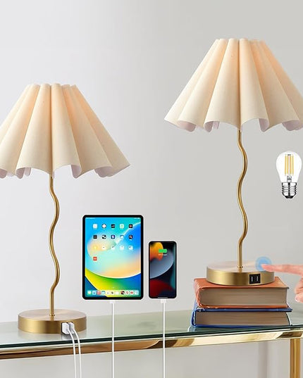 Table Lamps for Bedroom Living Room Gold Lamps Set of 2 Modern Touch Dimmable Lamp for End Table Bedside Night Stand Gold Lamp - LeafyLoom