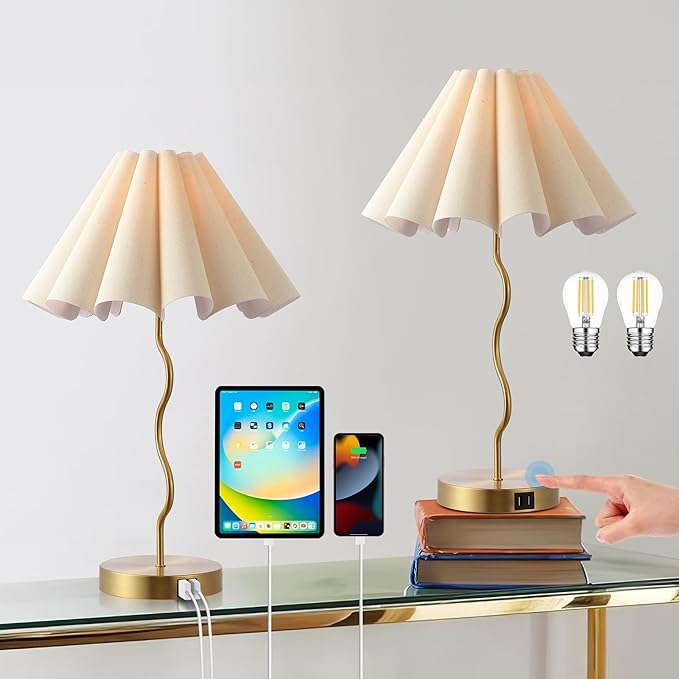Table Lamps for Bedroom Living Room Gold Lamps Set of 2 Modern Touch Dimmable Lamp for End Table Bedside Night Stand Gold Lamp - LeafyLoom