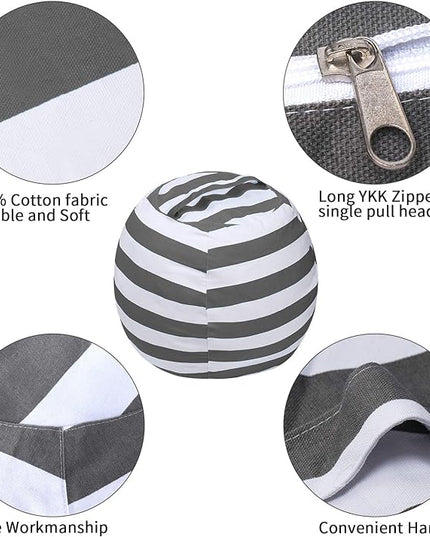 2 PCS Stuffed Animal Storage Bean Bag Chair Cover, Cotton Canvas Beanbag with Zipper for Organizing Kid's and Adults Room Grey 24" - LeafyLoom