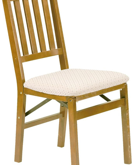 MECO STAKMORE Straight Edge Folding Card Table Oak Finish STAKMORE Arts and Craft Folding Chair Oak Finish, Set of 2, Wood - LeafyLoom