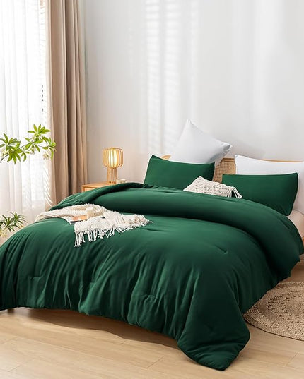 Queen Comforter Set Boho Emerald Green Comforter with 2Pillowcases Soft Microfiber Dark Green 3 Piece Bedding Comforter Set for All Season - LeafyLoom