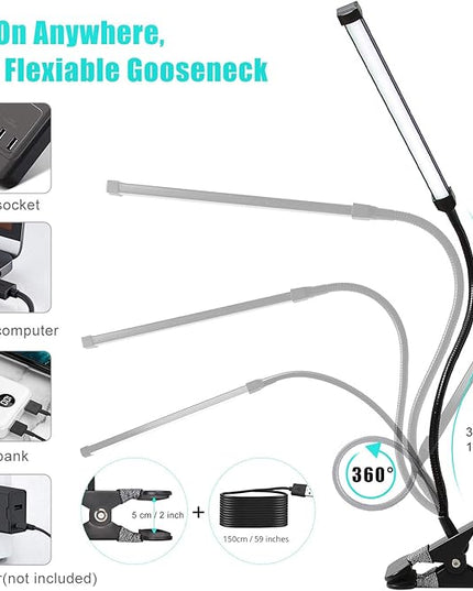 Morw Winmor Led Clip On Desk Lamp,3 Color 11 Brightness,64 LED 10W Book Reading Light,USB Plug,Stepless Dimmer Auto Off,Clamp Desk Lights for Bedside Computer Home Office - LeafyLoom