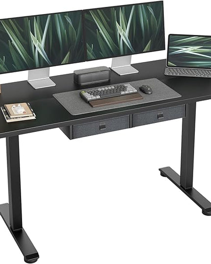 Standing Desk with 2 Drawers, Adjustable Height Electric Desk with Storage, 63 x 24 Inches Sit Stand Up Computer Table for Work Office Home, Black - LeafyLoom