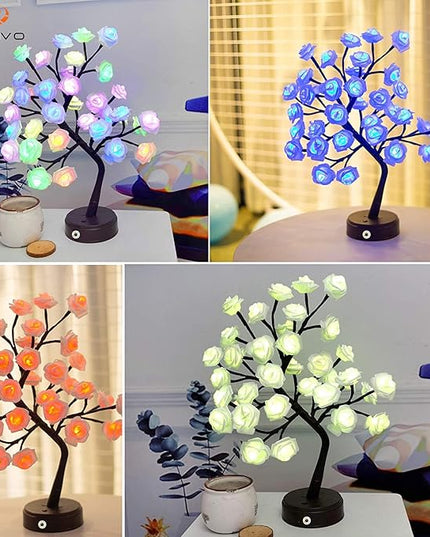 18 Colors Rose Tree Lamp, Color Changing Multicolor Rose Table Lamp with Remote, Pink Flower Lamp Girls Gift for Mother’s Day, Lighted Tabletop Tree for Christmas Valentine’s Day Wedding Decor - LeafyLoom