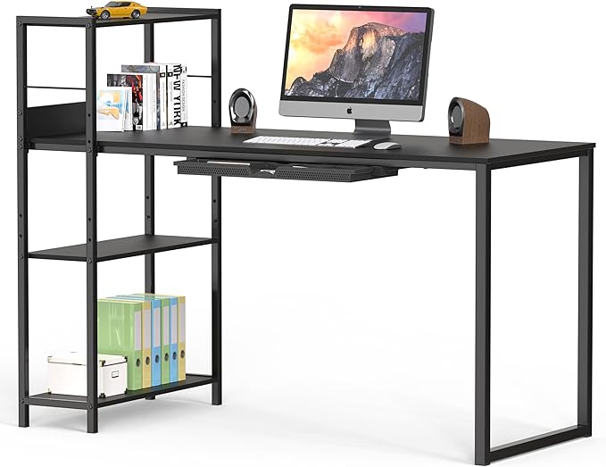 SHW 46-Inch Mission Desk with Side Shelf, 24" Deep, Black - LeafyLoom