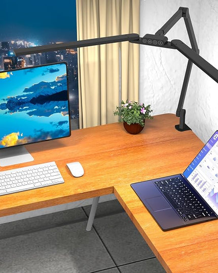 Transformable LED Desk Lamp, 37.4" Architect Desk Light with Clamp, 3 Light Bars for Home Office, 24W Ultra Bright Auto Dimming 5 CCT Modes & 5 Brightness Levels Table Light for L Shaped Desk - LeafyLoom