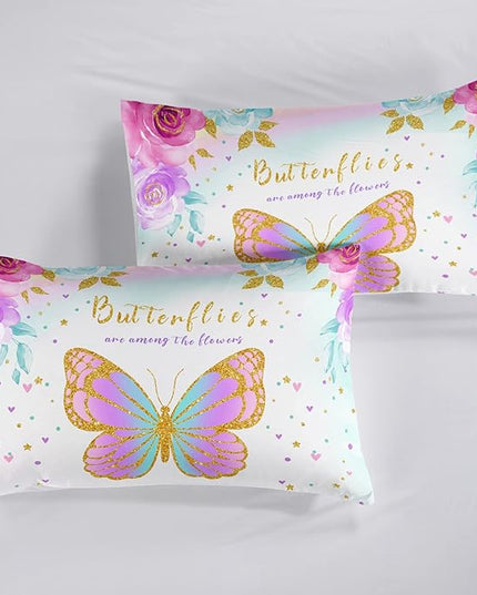 CVHOUSE Butterfly Bedding Set,Butterfly Comforter Queen,Butterfly Comforter Set for Girls Kids Teens,Butterflies Quilt Set with 1 Comforter and 2 Pillow Cases- 3 Piece - LeafyLoom