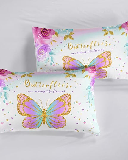 CVHOUSE Butterfly Bedding Set,Butterfly Comforter Twin,Butterfly Comforter Set for Girls Kids Teens,Butterflies Quilt Set with 1 Comforter and 2 Pillow Cases- 3 Piece - LeafyLoom