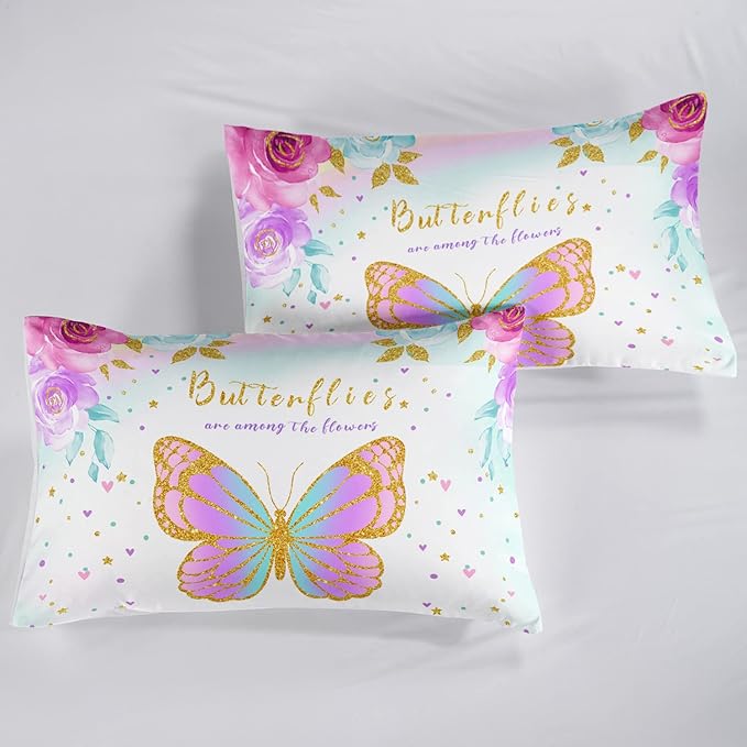 CVHOUSE Butterfly Bedding Set,Butterfly Comforter King,Butterfly Comforter Set for Girls Kids Teens,Butterflies Quilt Set with 1 Comforter and 2 Pillow Cases- 3 Piece - LeafyLoom