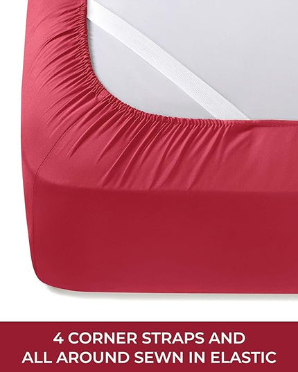 Mellanni RV Short Queen Sheets - 4 PC Iconic Collection Bedding Sheets & Pillowcases - Hotel Luxury, Extra Soft, Cooling Bed Sheets - Deep Pocket up to 10 inch (RV/Short Queen, Brick Red) - LeafyLoom