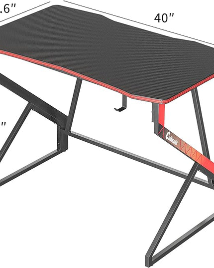CubiCubi Simple Gaming Desk Z Shaped 40 inch Gamer Workstation, Home Computer Carbon Fiber Surface Gaming Desk PC Table with Headphone Hook - LeafyLoom