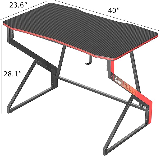 CubiCubi Simple Gaming Desk Z Shaped 40 inch Gamer Workstation, Home Computer Carbon Fiber Surface Gaming Desk PC Table with Headphone Hook - LeafyLoom