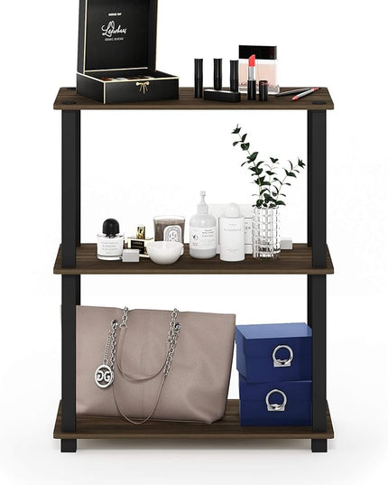 Furinno Turn-S-Tube 3-Tier Compact Multipurpose Shelf Display Rack with Square Tube, Columbia Walnut/Black - LeafyLoom