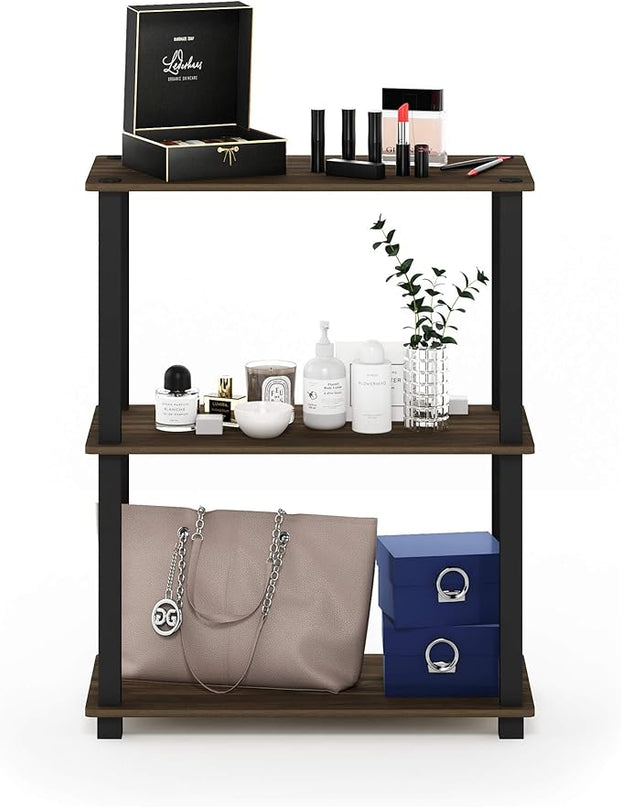 Furinno Turn-S-Tube 3-Tier Compact Multipurpose Shelf Display Rack with Square Tube, Columbia Walnut/Black - LeafyLoom