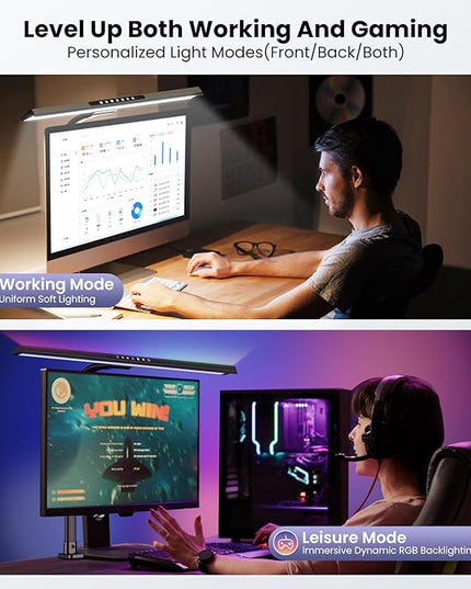 LED Desk Lamp with RGB Backlight, 24W Ultra Bright Table Lamps for Home Office, 60" Timer, 25 Lighting Modes,Eye Care Clamp Light for Gaming Reading Working - LeafyLoom