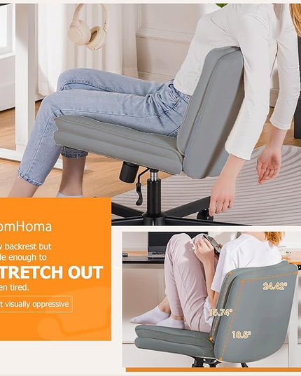 COMHOMA Criss Cross Chair with Wheels, Armless Wide Cross Legged Office Chair Mid Back, Modern Home Office Desk Chair Swivel Adjustable Vanity Computer Chair, Gray - LeafyLoom