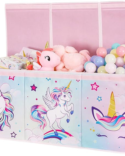 WERNNSAI Unicorn Toy Box Chest – Large Toy Chest Organizer with Flip-Top Lid Collapsible Sturdy Storage Bin with Handles 38 x 13 x 16 Inch for Kids Girls Pink Closet Nursery Living Room Bedroom - LeafyLoom