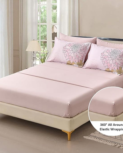 Pink Colorful Comforter Set King Size 7 Piece Floral Bed in a Bag Comforter for All Season Soft Microfiber Bedding Set for Teen Girls Women (103"×90") - LeafyLoom