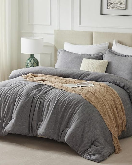 CozyLux Twin/Twin XL Comforter Set Dorm Bedding - 2 Pieces Grey Twin Extra Long Soft Luxury Cationic Dyeing Comforter for College, Gray Breathable Bed Sets with 1 Comforter and 1 Pillow Sham - LeafyLoom