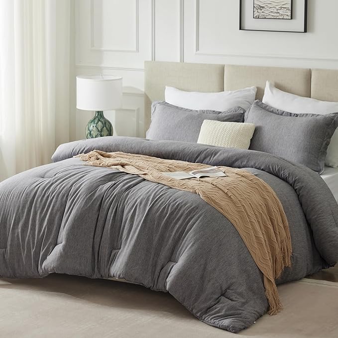CozyLux Twin/Twin XL Comforter Set Dorm Bedding - 2 Pieces Grey Twin Extra Long Soft Luxury Cationic Dyeing Comforter for College, Gray Breathable Bed Sets with 1 Comforter and 1 Pillow Sham - LeafyLoom
