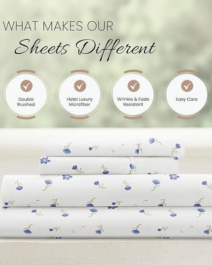 Linen Market 4 Piece Queen Sheet Set (Light Blue Floral) - Sleep Better Than Ever with These Ultra-Soft & Cooling Bed Sheets for Your Queen Size Bed - Deep Pocket Fits 16" Mattress - LeafyLoom