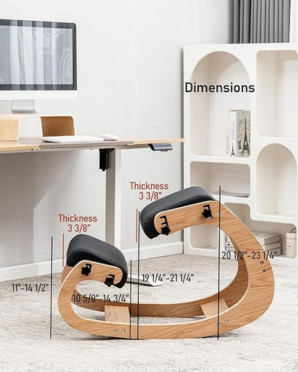 Professional Kneeling Chair with Wooden Computer Stand Comfortable Cushion Adjustable Knee Chair Ergonomic Rocking Posture Chair for Back Pain Relief - LeafyLoom