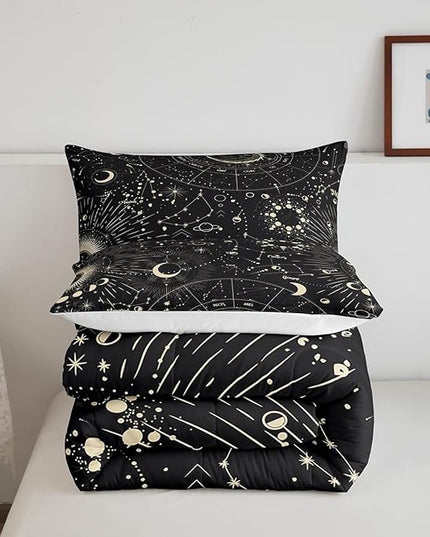 Feelyou Sun and Moon Comforter Set Boho Exotic Bedding Set Galaxy Astrology Comforter for Boys Girls Children Teens Bedroom Decor Chic Cute Luxury Zodiac Signs Duvet Set Queen Size Quilt Set - LeafyLoom