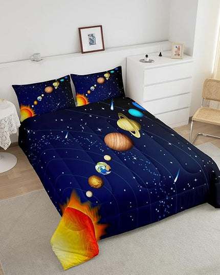 Erosebridal Boys Outer Space Down Comforter, Kids Galaxy Nebula Comforter Set King Size, Starry Sky Cosmos Bedding Set for Children Girls, Solar System Starry Landscape Quilted Duvet, Blue Purple - LeafyLoom
