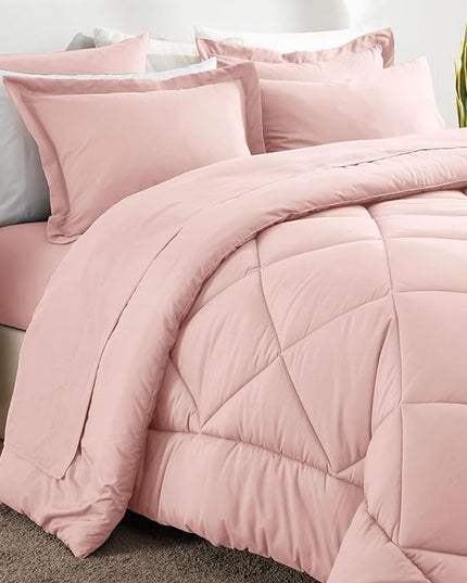 CozyLux King Comforter Set with Sheets 7 Pieces Bed in a Bag Pink All Season Bedding Sets with Comforter, Pillow Shams, Flat Sheet, Fitted Sheet and Pillowcases - LeafyLoom