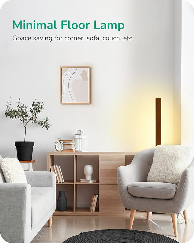 EDISHINE Mid Century Modern Floor Lamp with Remote, Dimmable Wood LED Corner Light, Minimalist Standing Mood Lighting for Living Room, Bedroom, Office, 7 Color Temperature 2700K~6000K, 46" - LeafyLoom